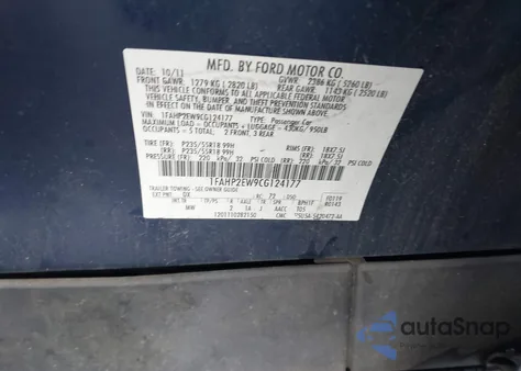 2012 Ford Taurus Sel z USA, uszkodzony, nr VIN 1FAHP2EW9CG124177